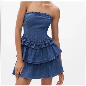 LoveShackFancy x Gap denim corset mini dress, size 0